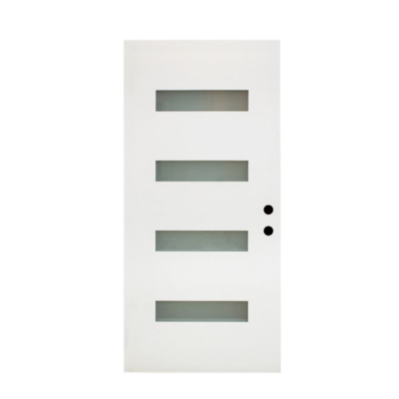 Porte d'entrée principale en fibre de verre 36 po x 80 po, ouverture vers l'intérieur à gauche, panneau de porte seulement, 4 carreaux en verre dépoli à faible émissivité, cadre en vinyle de 4-9/16 po avec moulure de brique