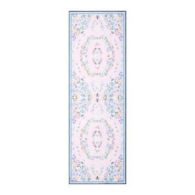 2x6 Vintage Floral Garden Runner Rug, Non-Slip Machine Washable Rug Low-Pile Stain Resistant Foldable Carpet for Entryway Kitchen Hallway