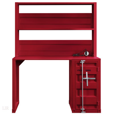 Bureau d'écriture blanc à 1 porte avec rehausse, grande surface de travail et beaucoup de rangement pour une organisation et une productivité accrues.