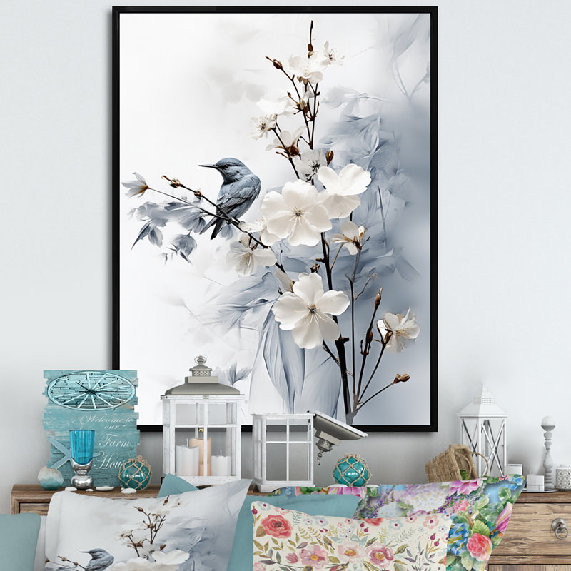 Hoppert Asian Art Apple Blossom Sumi VI - art mural asiatique, H 32 po x l 16 po x P 1 po, Cadre flottant noir
