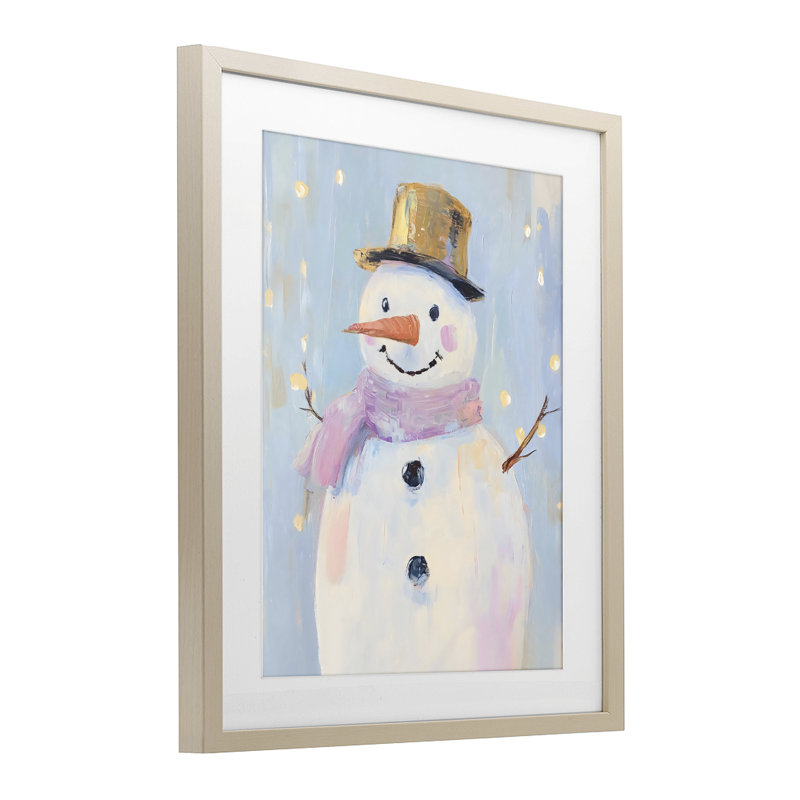 «Cheerful Pastel Snowman», impression sous verre encadrée, design par The Prints Vibe, 16 x 13