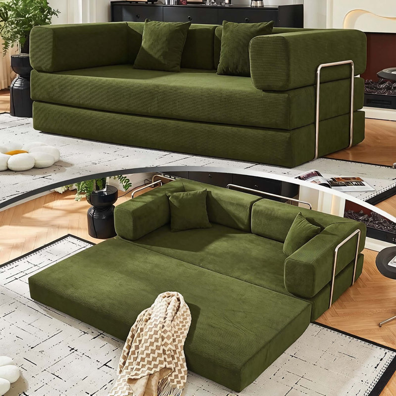 Canapé-lit convertible multifonctionnel avec structure stable, Vert