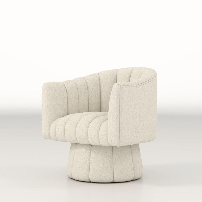 Murrow Upholstered Swivel Barrel Chair, White Teddy