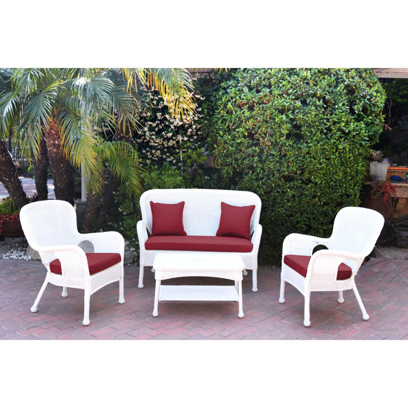 Bellas 4 Piece Sofa Set with Cushions, Red, White