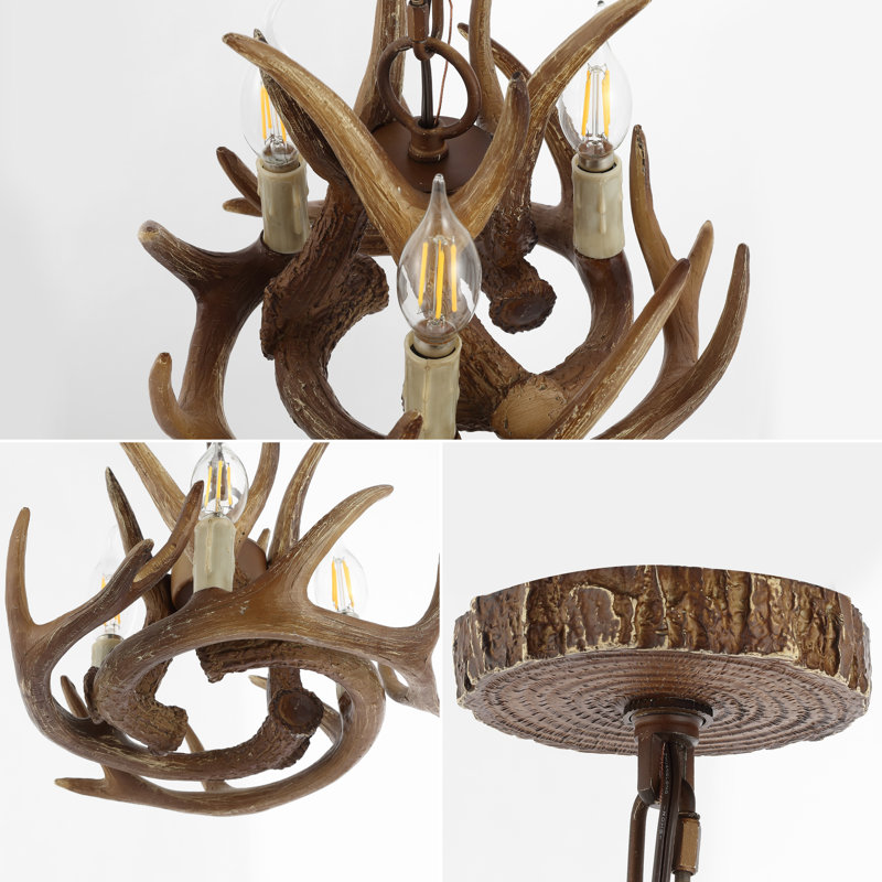 Lustre en bois à 3 lumières Rohrbach, Brun, H 8,5 po x l 11,5 po x P 11,5 po