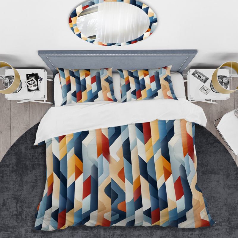 Blue And Orange Striped Lines Pattern - Ensemble de housse de couette rayé, Housse de couette pour très grand lit et 2 très