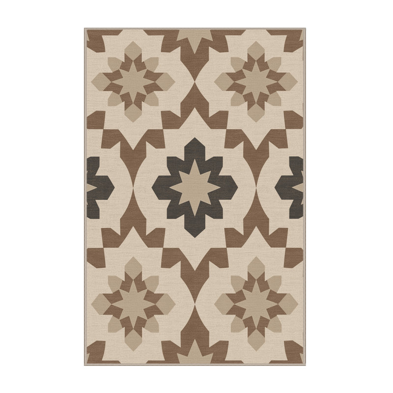 Soft Plush Eakes Global Inspired Moroccan Area Rug in Beige – Beige Binding, 7x9
