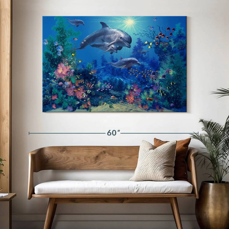 Aletra la famille des dauphins, H 34 po x l 51 po