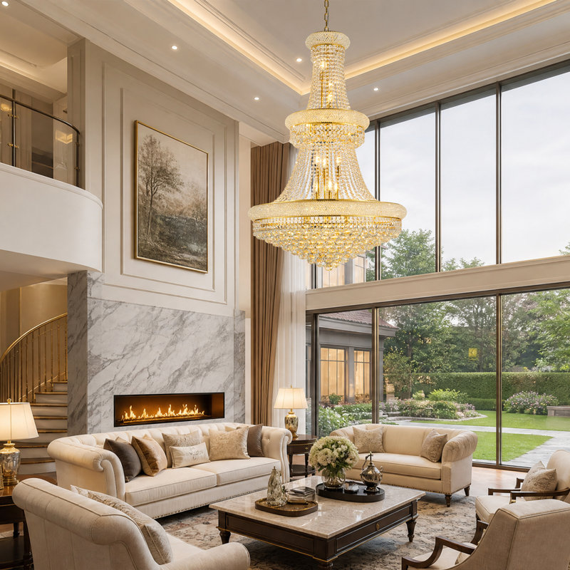 32-Inch Crystal Chandelier, Doré