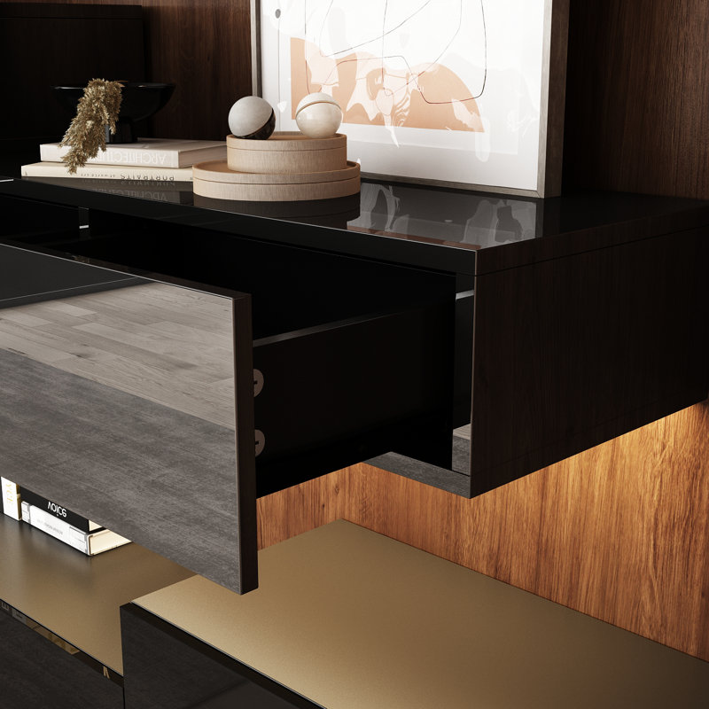 Modular Wall-Mounted TV Console Set With LED Lighting