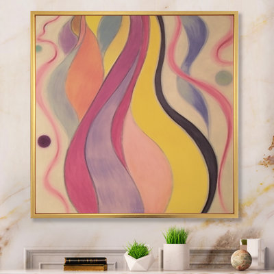 Shadow Dance Yellow & Pink Vintage Illustration I - Abstract Painting Canvas Art Print