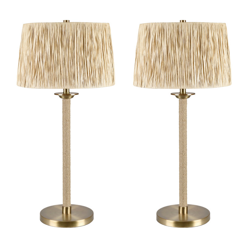 33" Metal Table Lamp With Beige Shade
