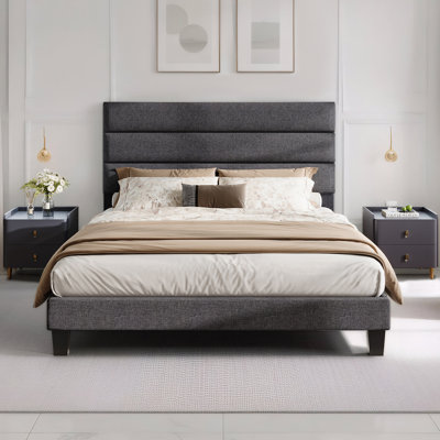 Alti Modern Full Size Bed Frame with Linen Upholstered Headboard,Gray