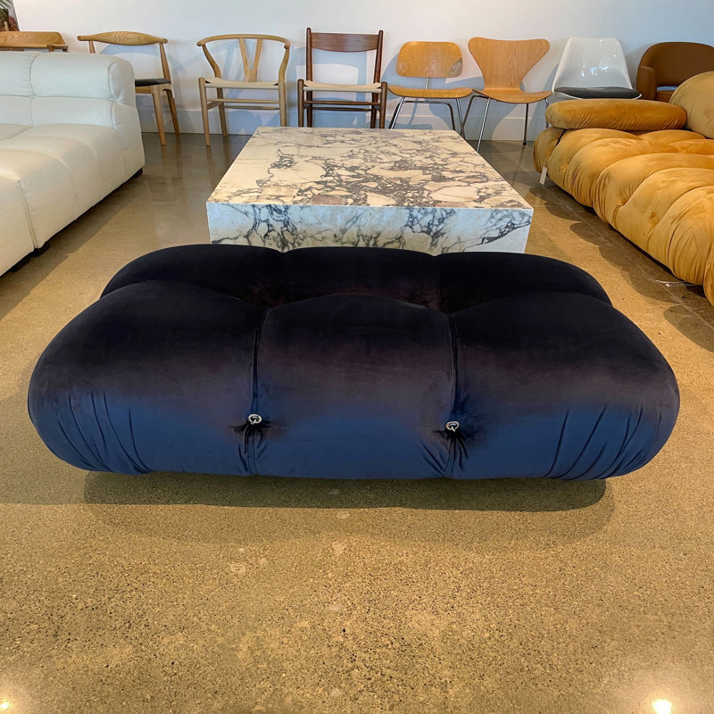 Repose-pieds Bubble, velours bleu nuit