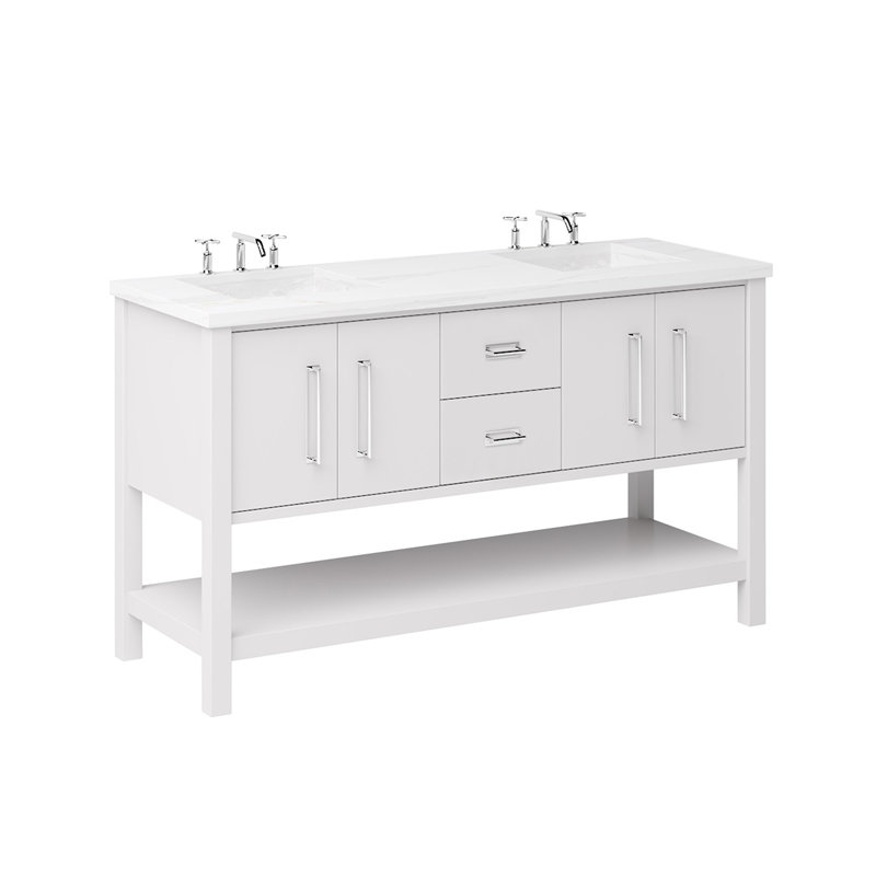 Kiawah Double Bath Vanity, Strong White, 60", Polished Chrome