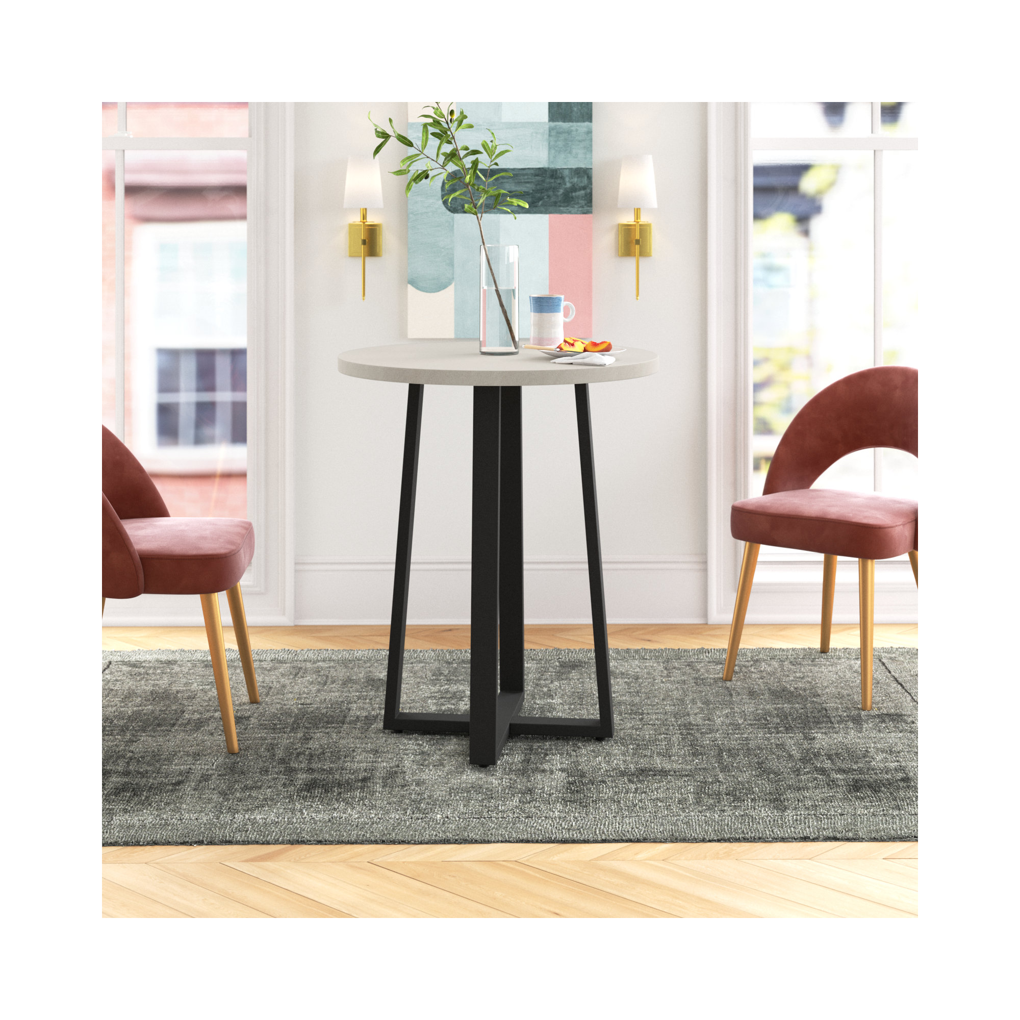 Cintra Round Metal Base Bar Table, 35.75" H x 30" W x 30" D