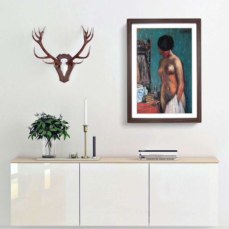 Nude Woman by Fujishima Takeji - Picture Frame Painting Print, 36cm H x 27cm W x 2cm D, Walnut Framed