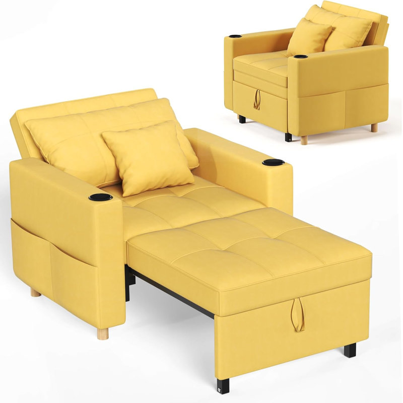Emma-Leigh 1 Seater Fabric Accent Chairs Bed, Yellow Linen