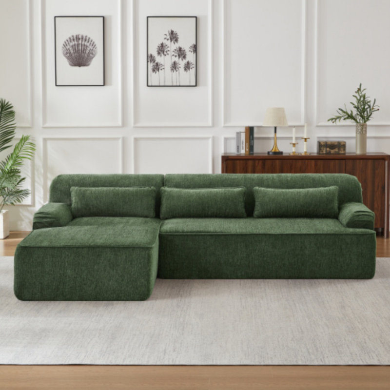 Canapé modulaire en L en chenille, design minimaliste, canapé-lit surdimensionné, aucun assemblage requis, Vert