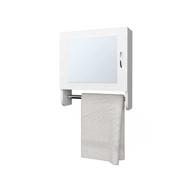 Pine Medicine Cabinet In Melamine With A Towel Bar And Included Mirror, White, White