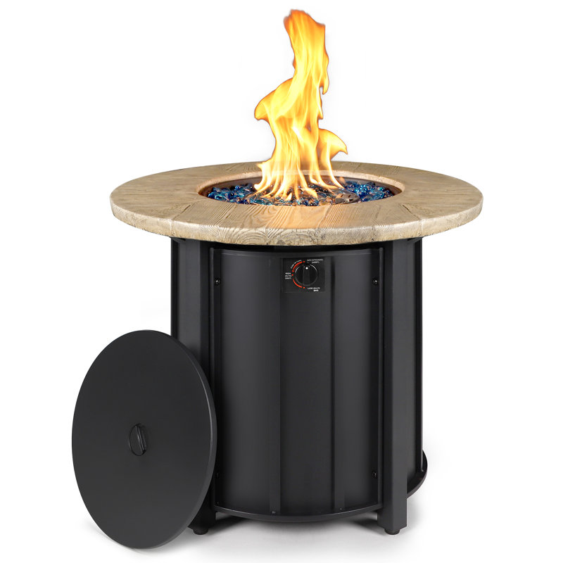 30 Inch Round Propane Fire Pit Table,50,000 BTU with Auto-Ignition,Protective Cover,and Lava Rocks for Patio and Backyard