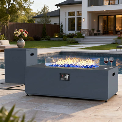 Table rectangulaire pour foyer d'extérieur au gaz propane sans fumée 42 po avec réservoir de carburant caché LayinSun