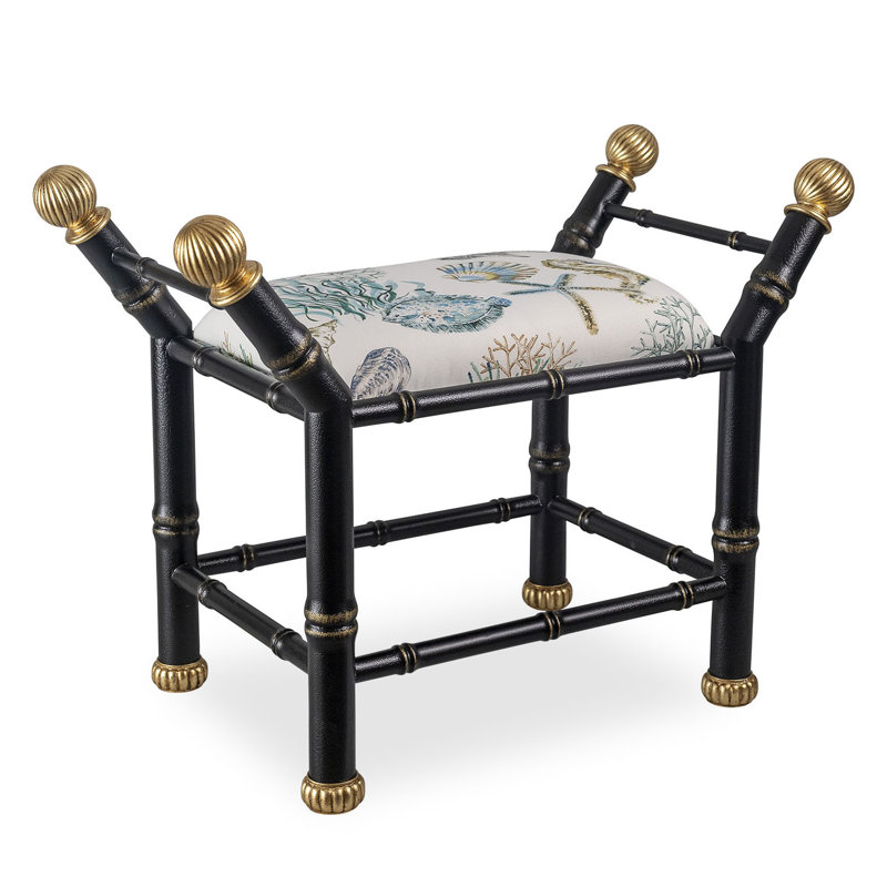Boca Upholstered Entryway Bench, Black/Gold/Blue