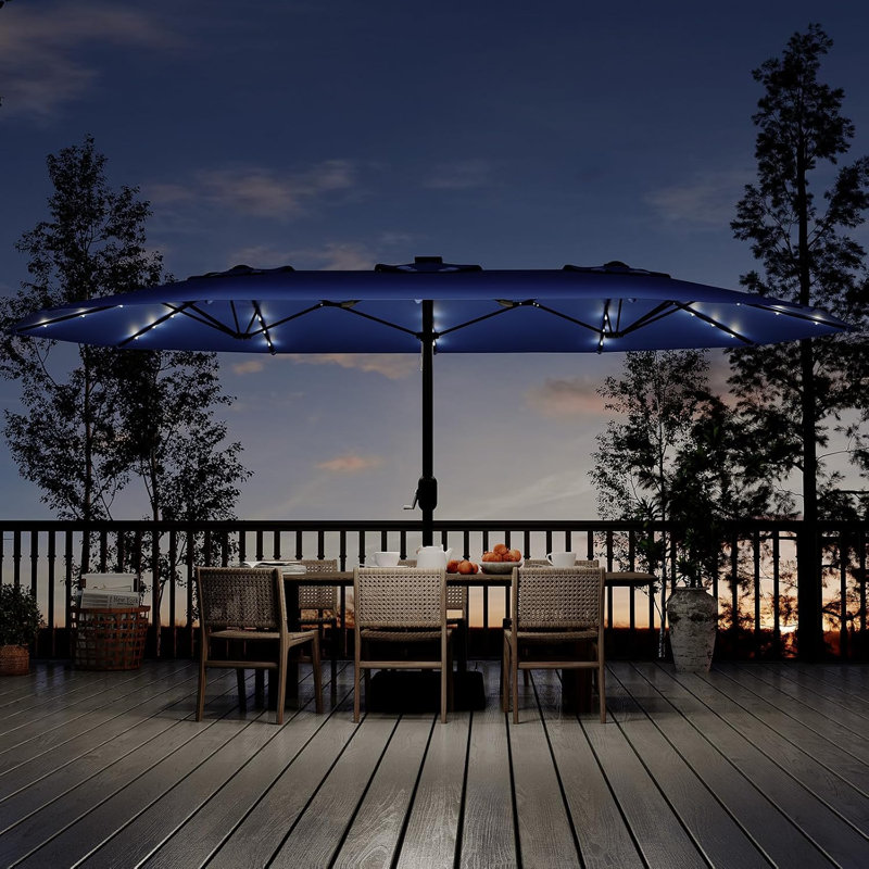 Parasol de patio rectangulaire de 15 pi avec lumières solaires et base inclus, Brun clair