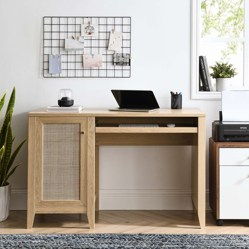 Oak Wood Office Desk with Drawer and Keyboard Tray