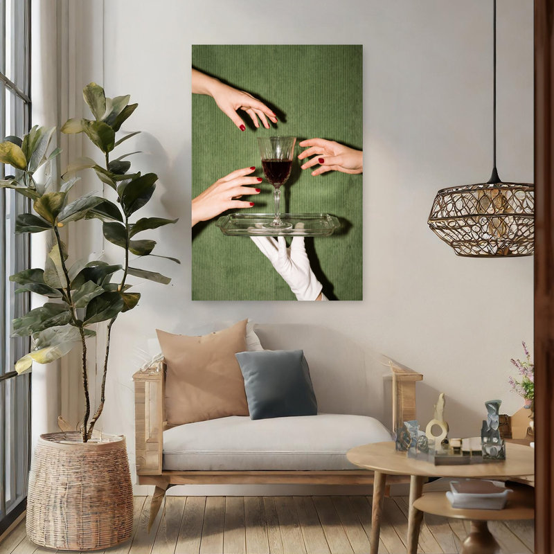 «The Wine Is Served», art mural rétro, H 48 po x l 32 po