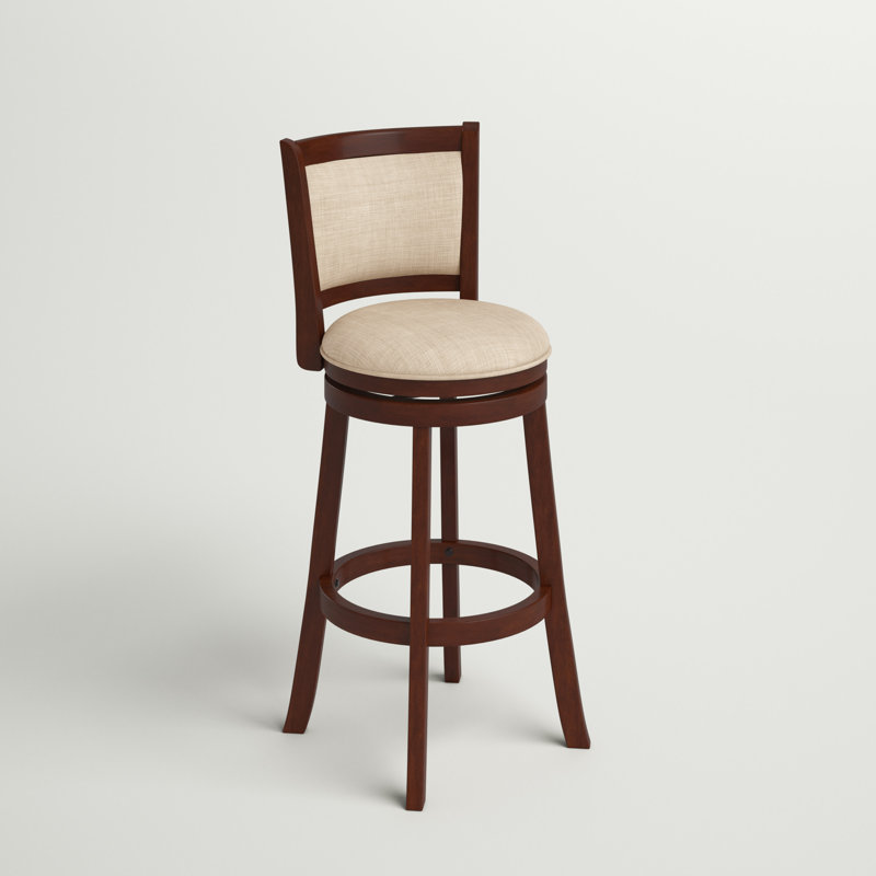 Tabouret pivotant Leda, Tabouret de bar (siège d'une hauteur de 29,94 po), Beige, Cerisier