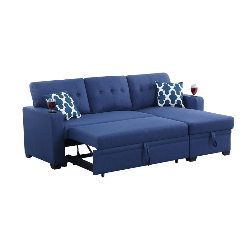 Canapé-lit réversible de 84 po de largeur et chaise longue, Mélange de polyester bleu