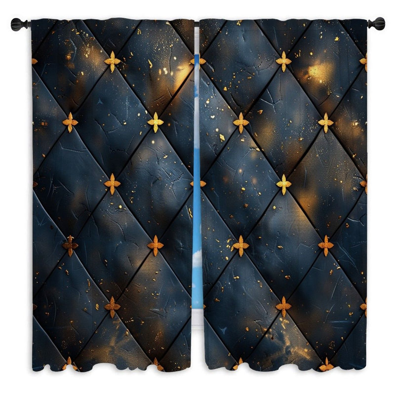 Quilted leather Window Curtains  Furniture Golden accents Drapes - 2 Panels, 40" W x 82" L