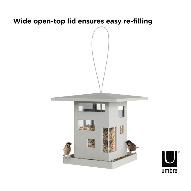 Gray Modern Hanging Bird Feeder with Steel Cable
