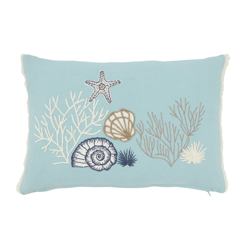 Seashell Serenity Blue Cotton Rectangular Throw Pillow