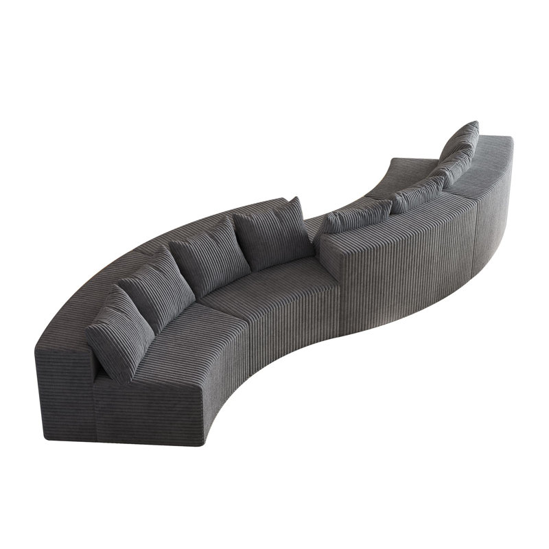 Canapé en mousse Corduroy, H 30,5 po x l 156 po x P 36 po, Velours côtelé gris