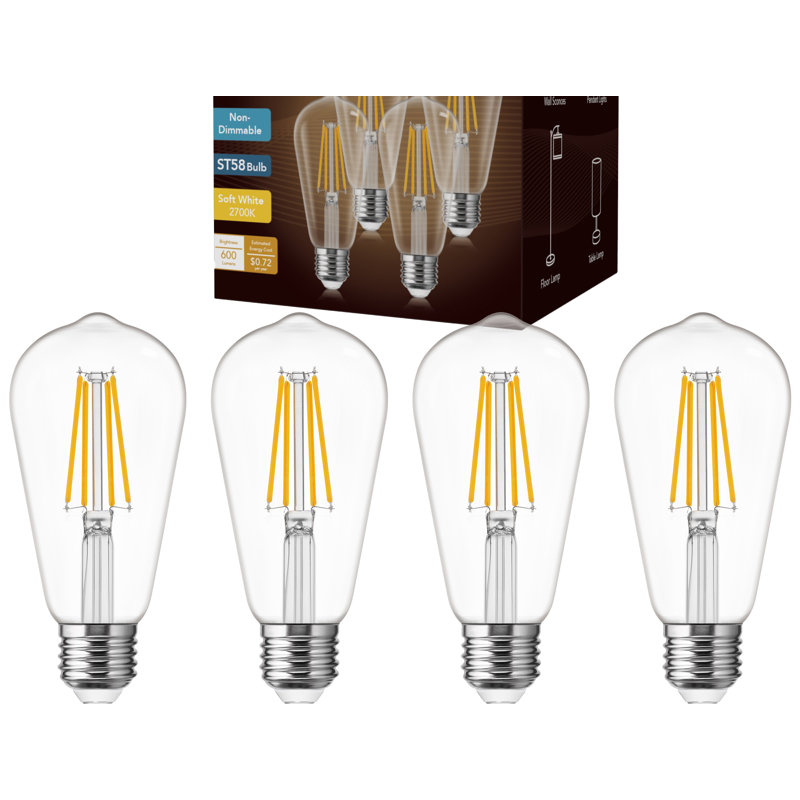 6 Watt (60 Watt Equivalent), ST58 LED, Non-Dimmable Light Bulb, Warm White (2700K) E26/Medium (Standard) Base