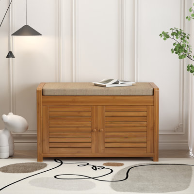 Banc de rangement à chaussures de style campagnard de 80 cm (31,5 po), organisateur de chaussures en bambou, meuble à chaussures avec coussin