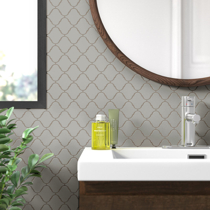 Segment Stone 11 in. x 12.5 in. Glossy Porcelain Arabesque Pattern Floor and Wall Tile, Stone