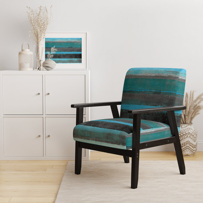 Abstract Colorful Lines Pattern Grunge - Upholstered Modern Accent Chair and Arm Chair, Black/Green/Blue Polyester Blend