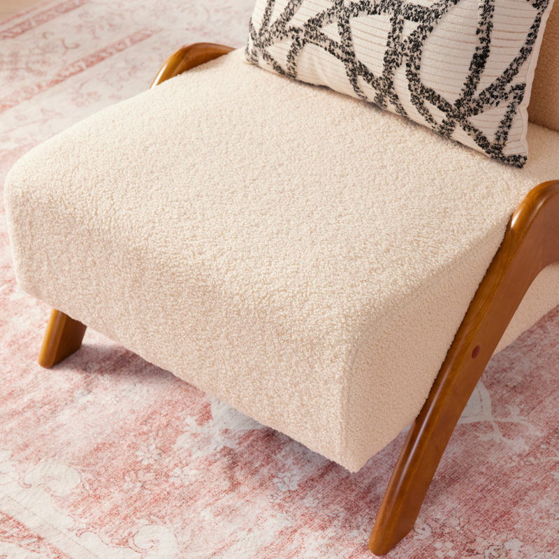 Upholstered Accent Chair with Wooden Legs, Beige