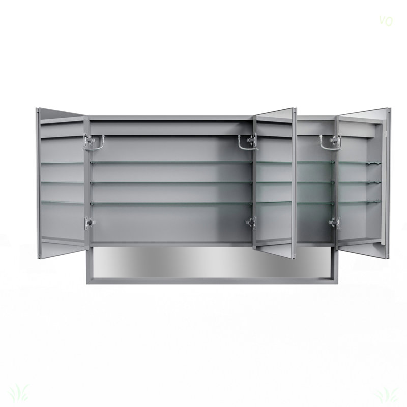 48 po X P 32 po H Grande armoire à pharmacie rectangulaire encastrée ou à fixation en aluminium DEL argentée avec miroir