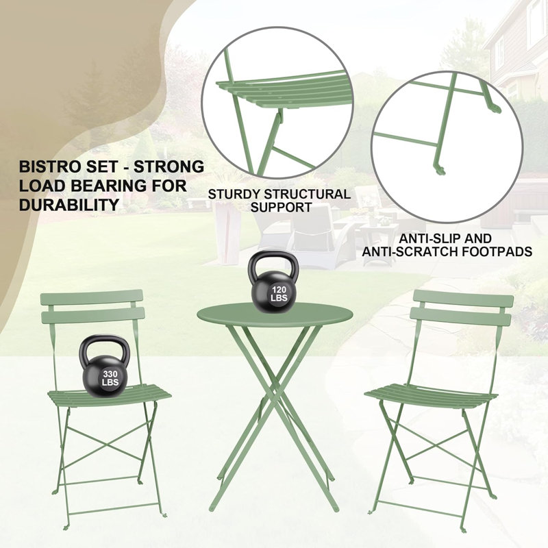 3-Piece Folding Bistro Set, Foldable Patio Furniture Set With Premium Frame, Outdoor Bistro Table And Chairs Set Of 2 For Patio