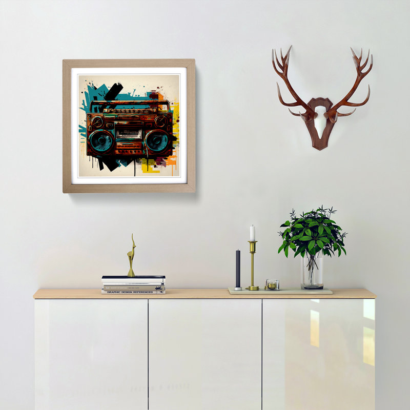 Boombox Abstract Art - Framed Print, Oak