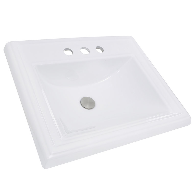 Great Point Rectangular Drop-in Bathroom Sink, White, 4" Centers