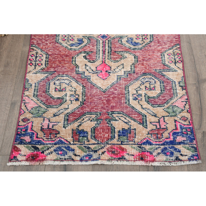 Vintage Wool Patchwork Runner, 29.9x82.3 Inch Red Rug