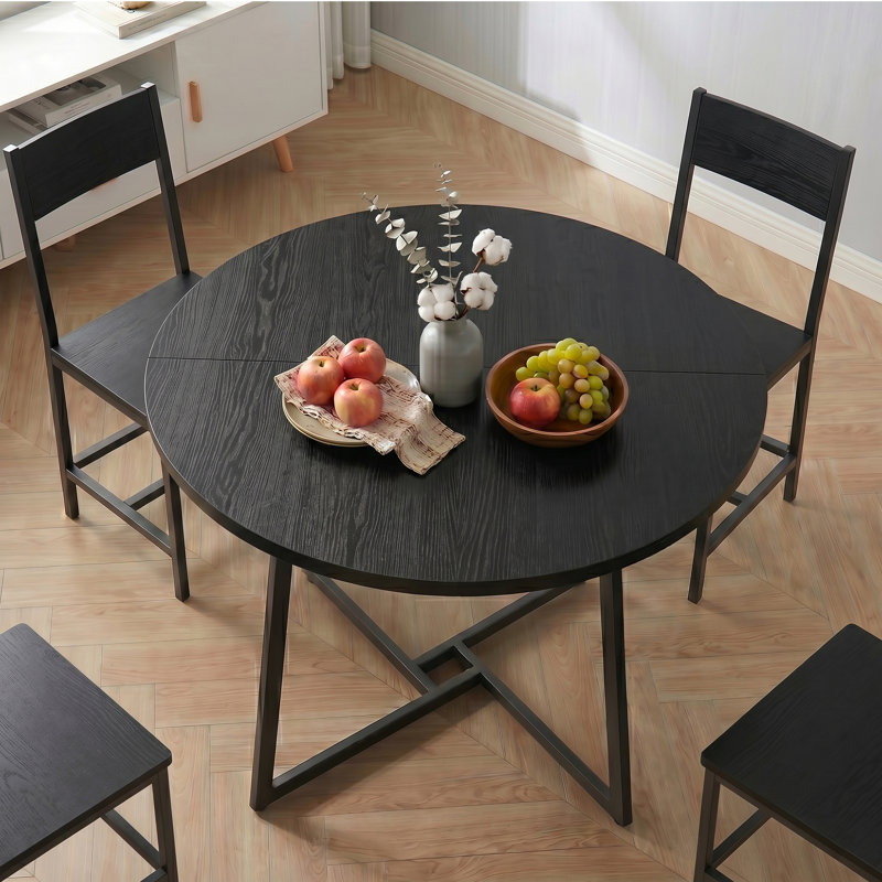 Table de salle à manger ronde Garrell 42,1 po de largeur, 6 personnes, en bois fabriqué, Black