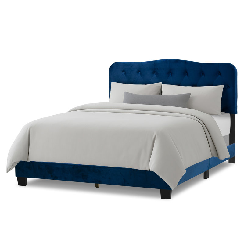 Upholstered Standard Bed, Blue Velvet, Queen