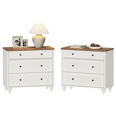 Set Of 2 End Table With Drawers, Mid Century Modern Wooden Closet Storage Organizer