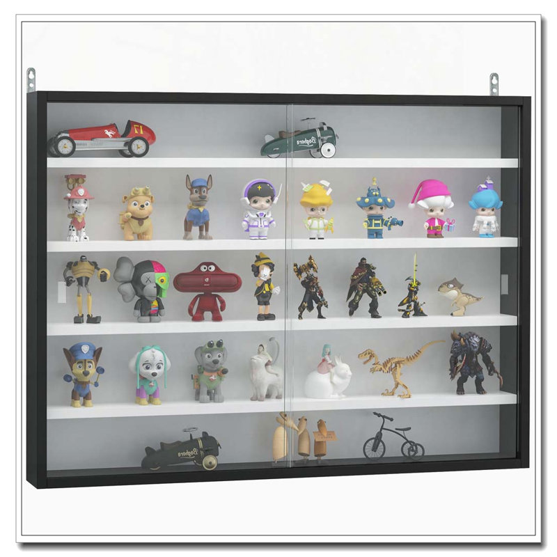 Vitrine à 5 niveaux avec tablettes réglables, Blanc/Noir